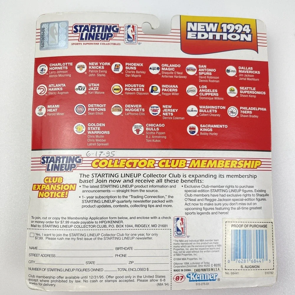 1994 Starting Lineup Stacy Augmon Atlanta Hawks Figure and Card UNLV